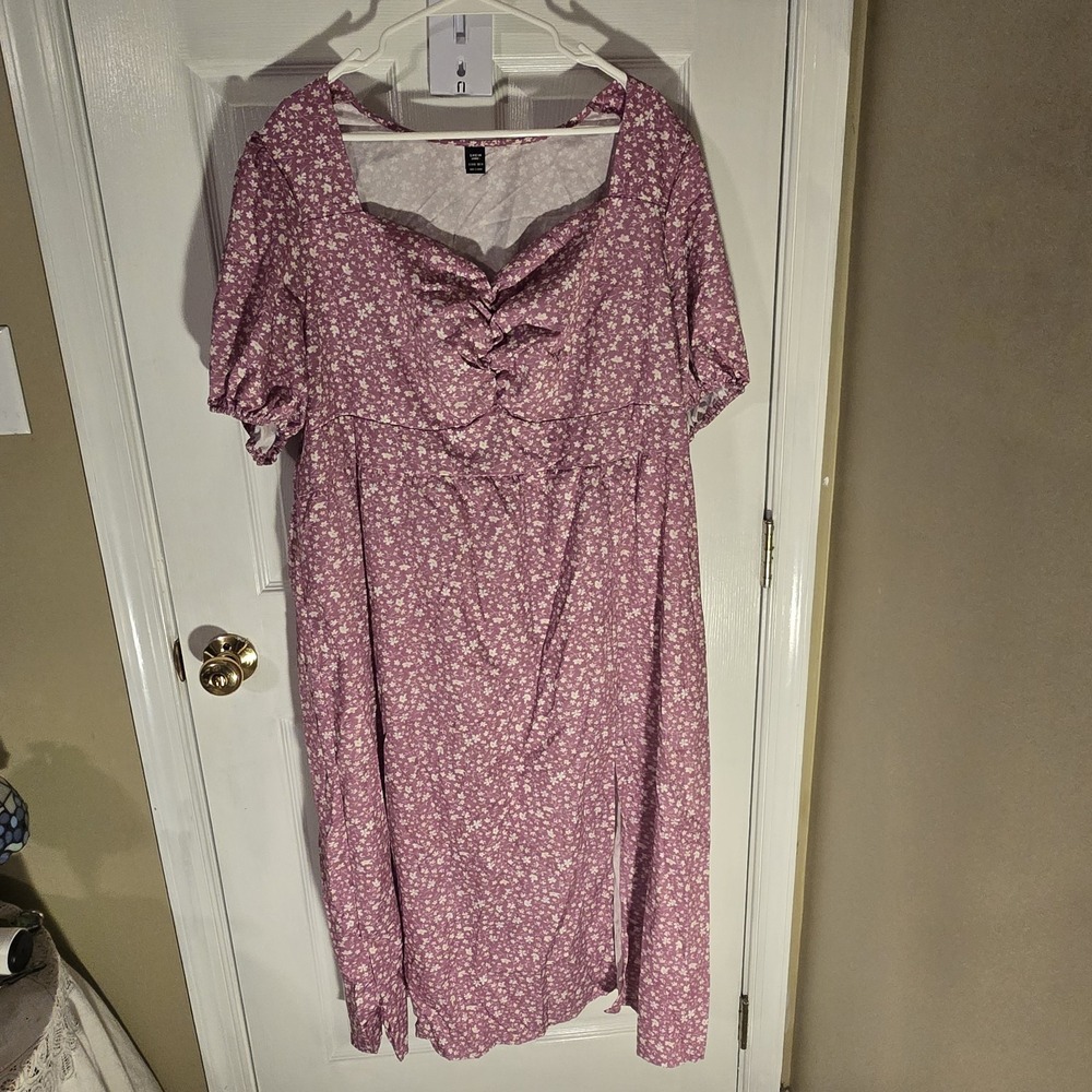 SHEIN Curve Floral Midi Dress Mauve Pink Ditsy Puff Sleeve Plus Size 6X 24/26